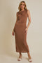 Mocha Draped Neck Sleeveless Midi Dress