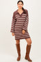 Mocha Striped Knit Polo Sweater Dress