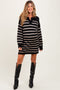 Black Striped Knit Maternity Polo Sweater Dress