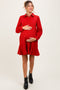 Rust Striped Long Sleeve Drop Waist Maternity Polo Dress