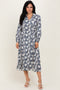 Navy Floral Button Down Long Sleeve Midi Dress