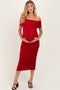 Red Off Shoulder Ruched Maternity Midi Dress