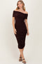 Brown Off Shoulder Ruched Midi Dress