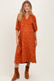 Rust Jacquard Texture V-Neck Maternity Midi Dress