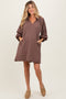 Brown Textured Collared 3/4 Puff Sleeve Maternity Dress