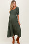 Olive Smocked Tiered Maternity Maxi Dress