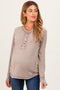 Heather Mocha Long Sleeve Exposed Seam Maternity Top