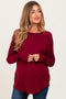 Burgundy Exposed Seam Long Sleeve Maternity Top