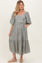 Sage PlaidBubble Sleeve Maternity Dress