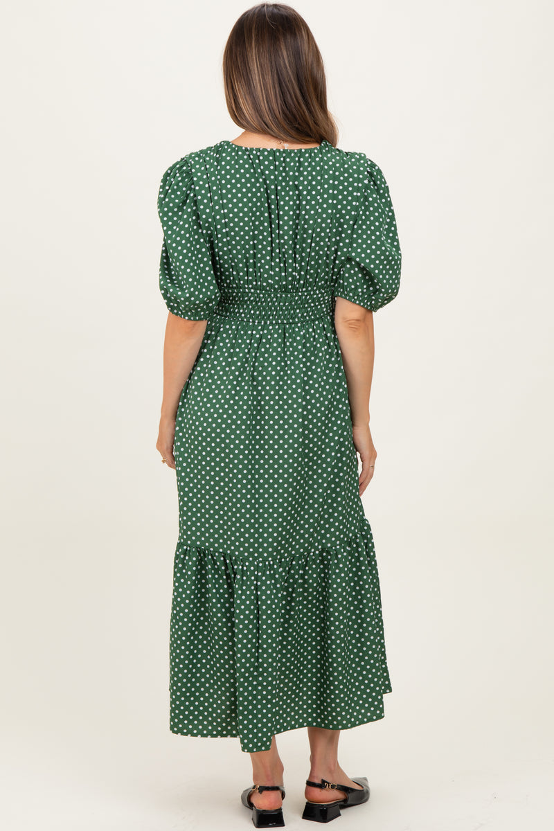 Green Polka Dots V Neck Flowy Maternity Dress – PinkBlush