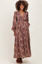 Mocha Floral Cinched Bust 3/4 Sleeve Maternity Maxi Dress