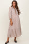 Mocha Striped Scallop Trim 3/4 Sleeve Maternity Midi Dress