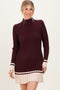 Burgundy Ribbed Contrast Hem Sweater Dress