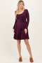 Plum Scoop Neck Long Sleeve Waist Tie Dress