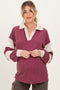 Burgundy Long Sleeve Collar Solid Contrast Maternity Top
