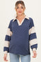 Navy Long Sleeve Collar Solid Contrast Maternity Top