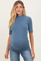 Denim Blue Soft Brushed Knit Mock Neck Maternity Top