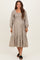 Beige Plaid Smocked Puff Sleeve Maternity Midi Dress