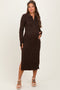 Brown Animal Print Collared Maternity Midi Dress