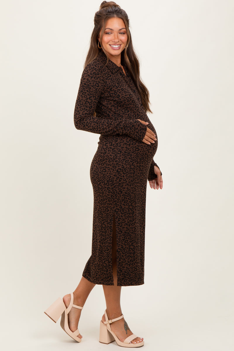 Brown Animal Print Collared Maternity Midi Dress – PinkBlush