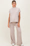 Cream Textured Rib Mock Neck Short Sleeve Pant Maternity Set
