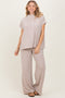 Cream Textured Rib Mock Neck Short Sleeve Pant Set