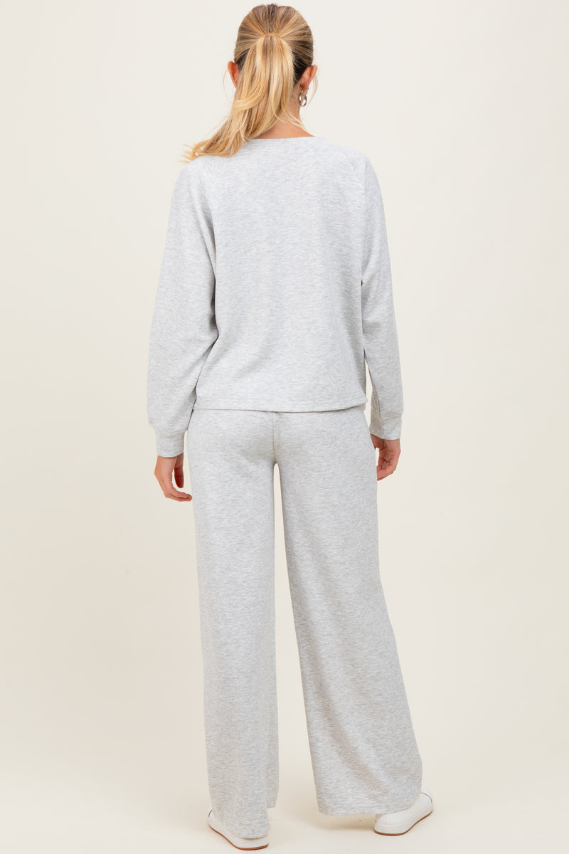 Heather Grey Basic Tee And Wide Leg Pant Maternity Set