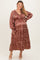 Taupe/Rust Satin Leopard Tiered Side Pocket Plus Maternity Maxi Dress