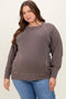 Brown Vintage Wash French Terry Maternity Plus Pullover