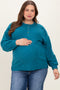 Teal Oversized Ribbed Knit Henley Maternity Plus Sweater