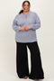 Heather Grey Oversized Ribbed Knit Henley Plus Sweater