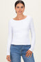 White Scoop Neck Long Sleeve Top