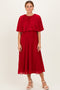 Burgundy Pleated Cape Midi Dress
