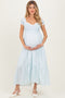 Light Blue Floral Lace Trim Tiered Maternity Maxi Dress
