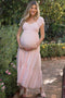 Light Pink Floral Lace Trim Tiered Maternity Maxi Dress