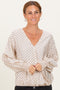 Ivory Polka Dot Long Sleeve Smocked Top