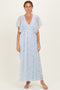 Ivory Floral Chiffon Short Sleeve V-Neck Smocked Top Maxi Dress