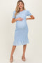 Light Blue Smocked Fitted Maternity Midi Dress