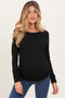 Black Solid Ribbed Ruched Long Sleeve Maternity Top