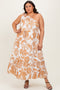 Camel Floral One Shoulder Plus Maxi Dress