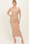 Beige Ruched Asymmetrical Off Shoulder Maxi Dress