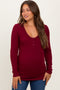 Burgundy Ribbed Long Sleeve Maternity Henley Top