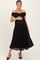 Black Shimmer Off Shoulder Pleated Maternity Midi Dress