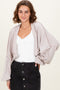 Beige Solid Ribbed Long Sleeve Cropped Cardigan