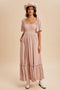 Light Pink Swiss Dot Ruffle Trim Maxi Dress