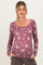 Burgundy Floral Ribbed Long Sleeve Button Down Maternity Tunic Top