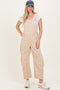 Cream Corduroy Rolled Cuff Barrel Leg Overalls