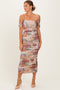 Taupe Floral Ruched Midi Dress