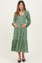 Green Floral Square Neck Maternity Maxi Dress