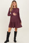 Burgundy Textured Rib Tiered Long Sleeve Maternity Dress